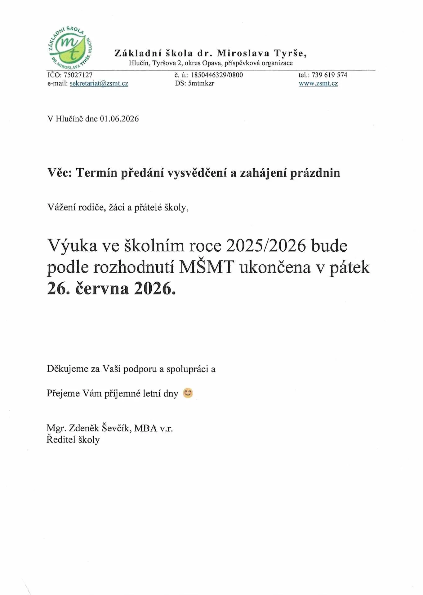 Ukončení školního roku