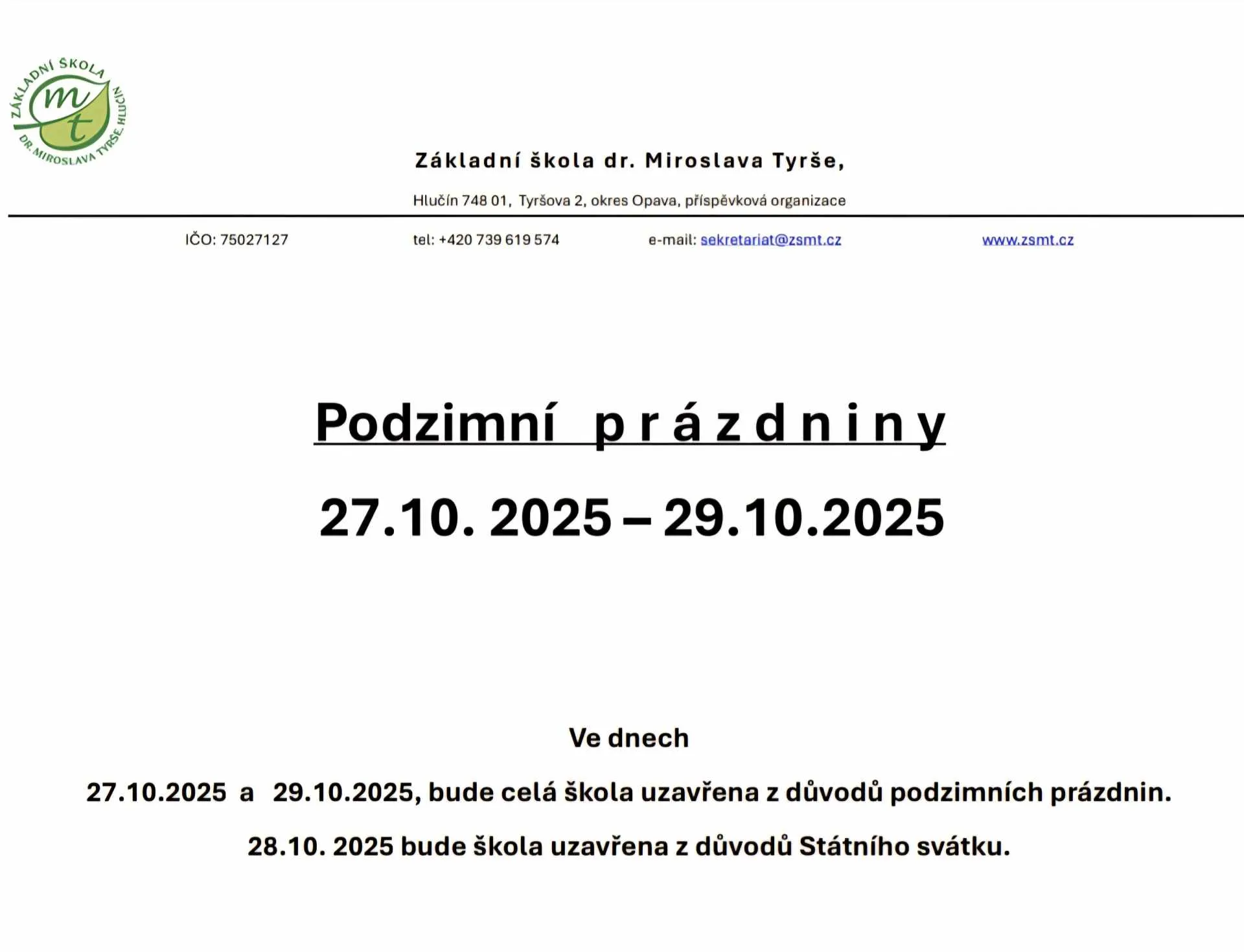 Podzimní prázdniny 